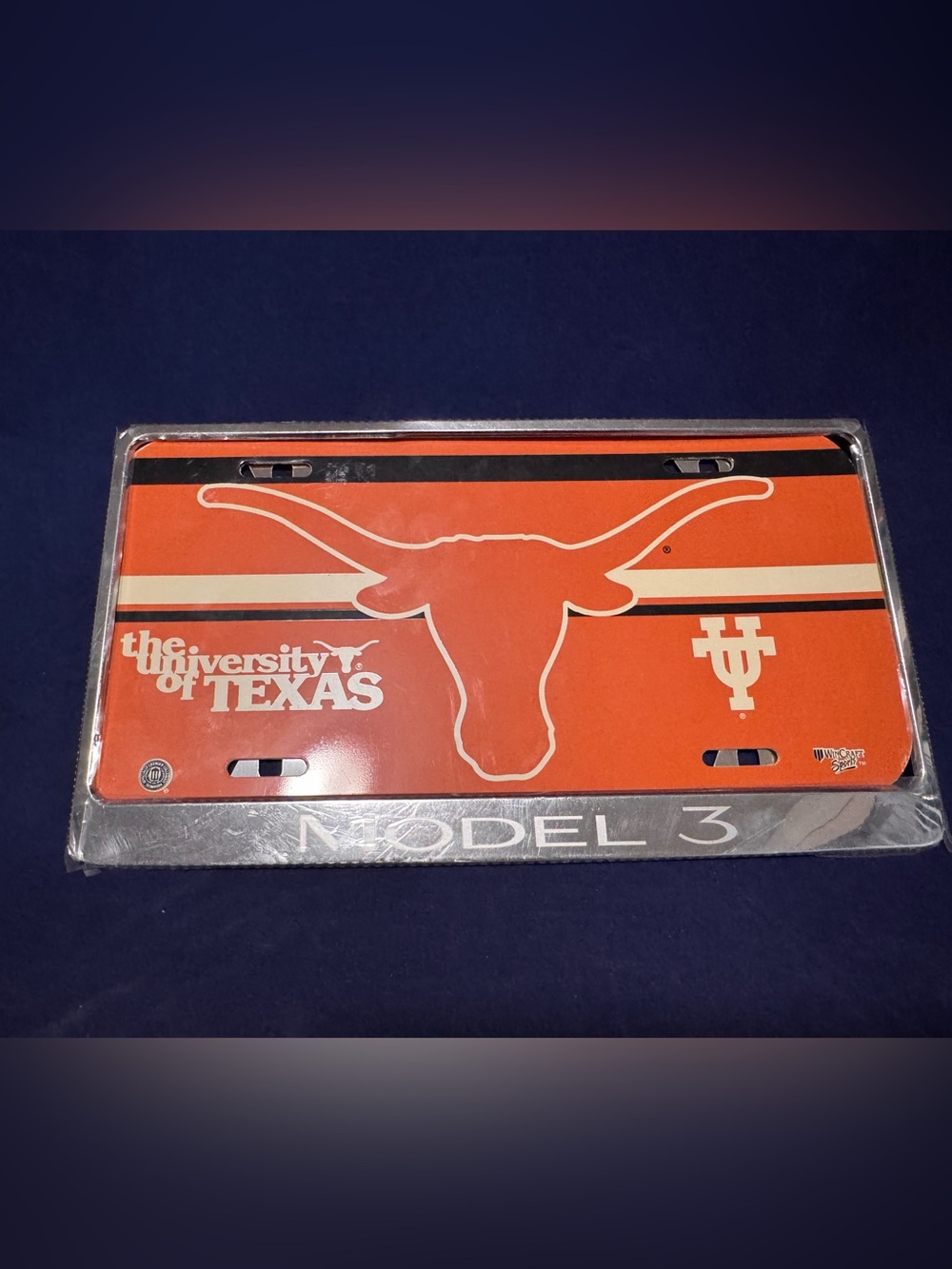 Tesla Model 3 License Plate Cover. The University of Texas Longhorn Paper Cover.